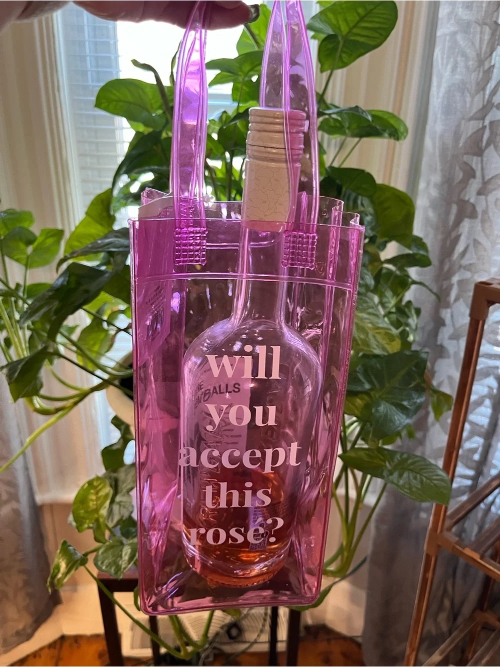 GRAPHIQUE- Will you accept this rosé? Pink transparent Wine Tote Bag.